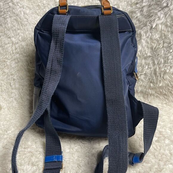 Tory Burch Perry Navy Blue Nylon small backpack royal blue leather trim . main image 15